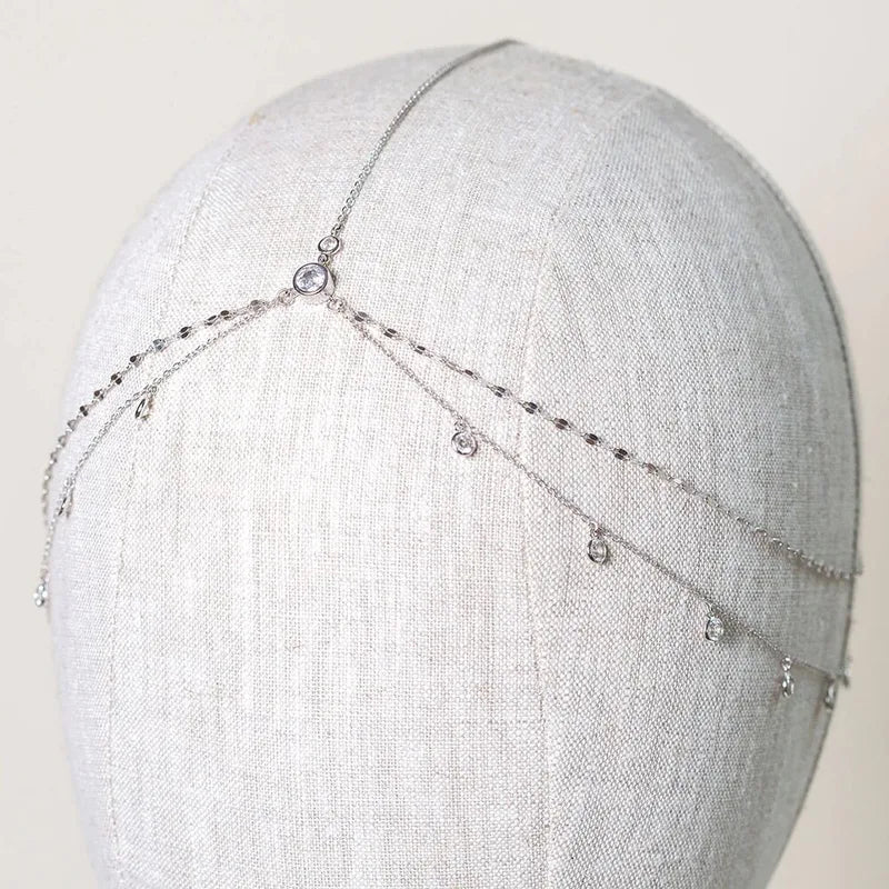 Silver Crystal Hair Chain for Women