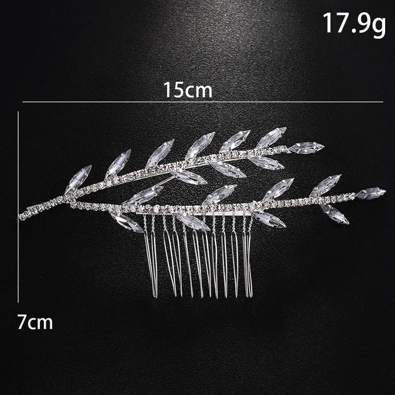 Silver Crystal Leaf Hair Comb