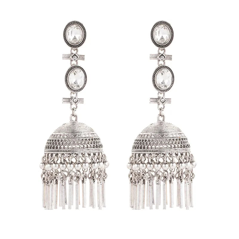 Silver Finish Crystal Jhumka Earrings for Women
