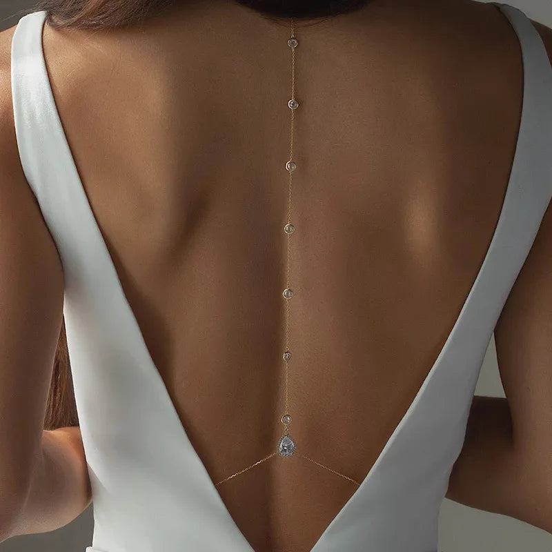 Women Crystal Drop Back Body Chain