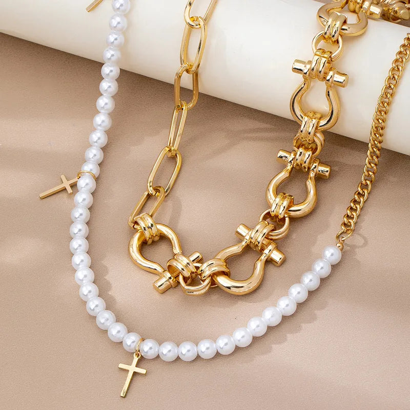 Women Stylish Pearl and Cross Charm Waist Chain