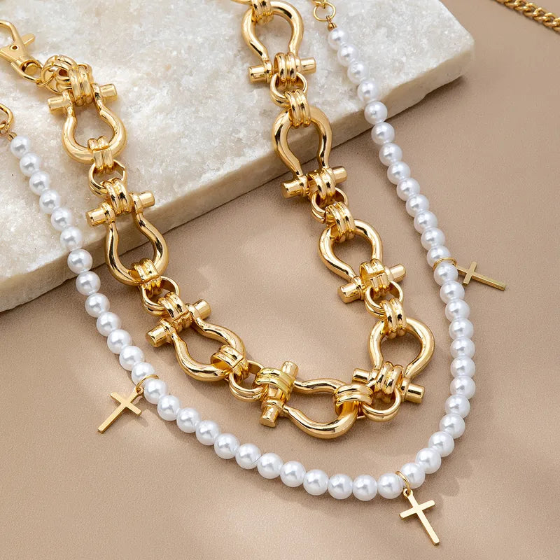 Women Stylish Pearl and Cross Charm Waist Chain