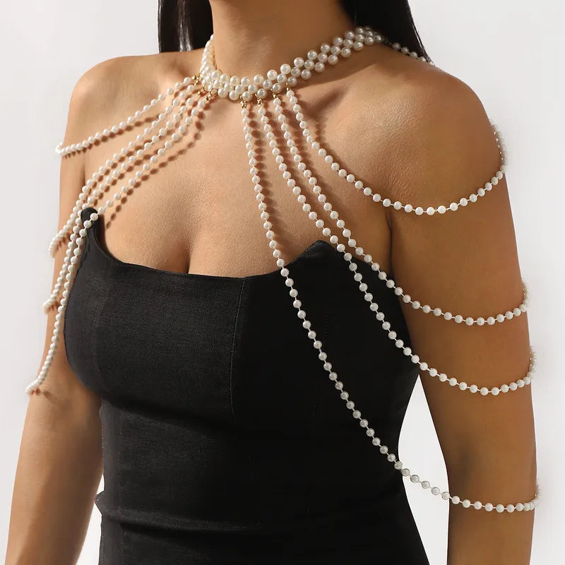 Women's Layered Pearl Shoulder Chest Chain Necklace