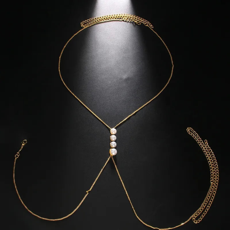 Women's Gold Pearl Back Chain Necklace