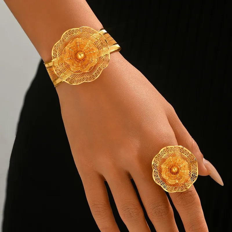 Women's Luxury Gold Flower Bracelet & Ring