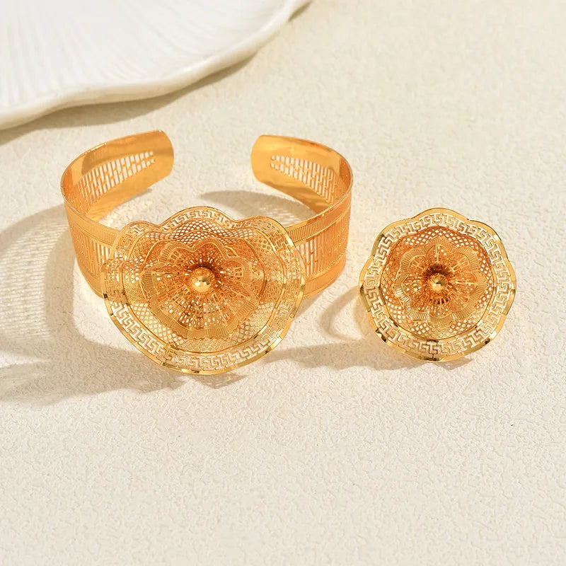 Women's Luxury Gold Flower Bracelet & Ring