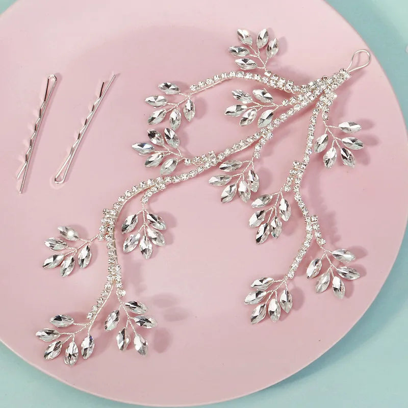 Women’s Silver Bridal Rhinestone Leaf Hairband
