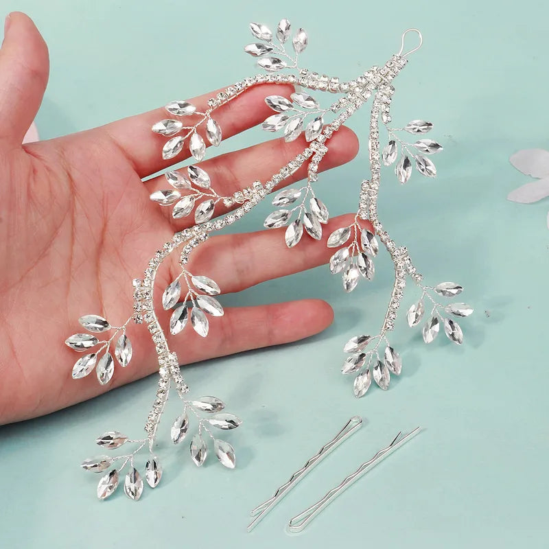 Women’s Silver Bridal Rhinestone Leaf Hairband