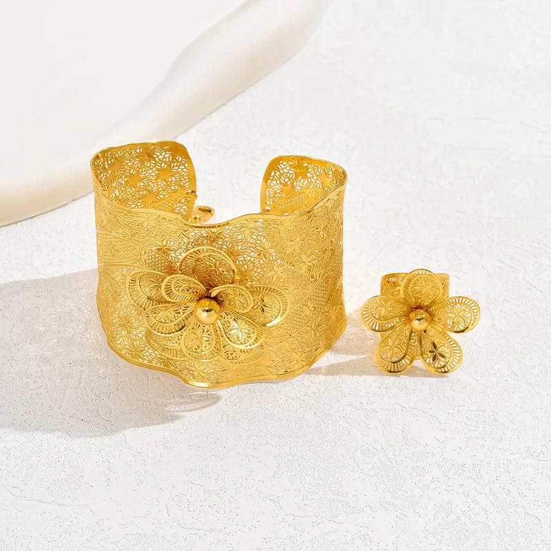 Women's Wedding Flower Bracelet & Ring Set