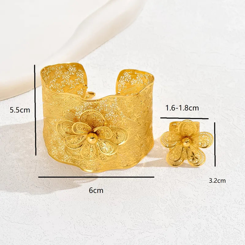 Women's Wedding Flower Bracelet & Ring Set