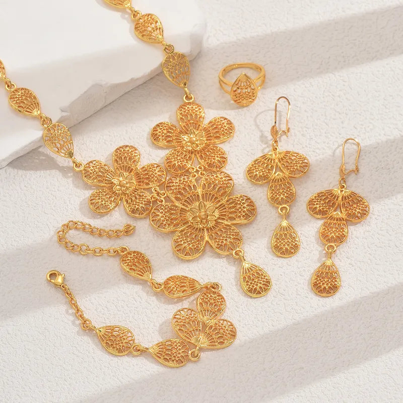 Women's Wedding Gold Flower Jewelry Set